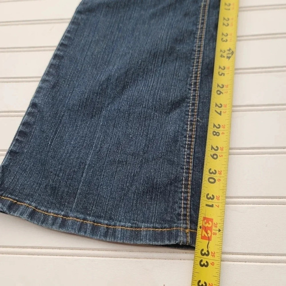 AUTHENTIC 579 JEANSWEAR BOOTCUT Dark Blue Embroidered Pocket Flare Juniors Sz 9 - Picture 4 of 10